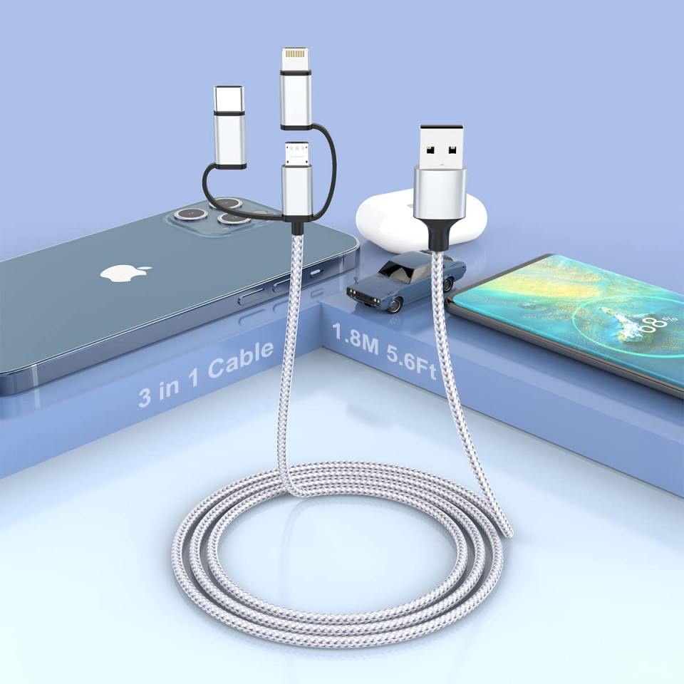 Cablu multifunctional CC/Micro USB/ MFI MTAKYI, gri, 1,8 m 18 imagine noua idaho.ro