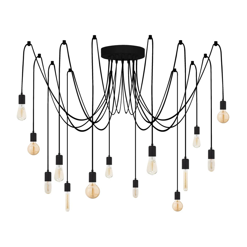 Candelabru Faer, 14 lumini, metal/textil, negru, 216 x 102 cm
