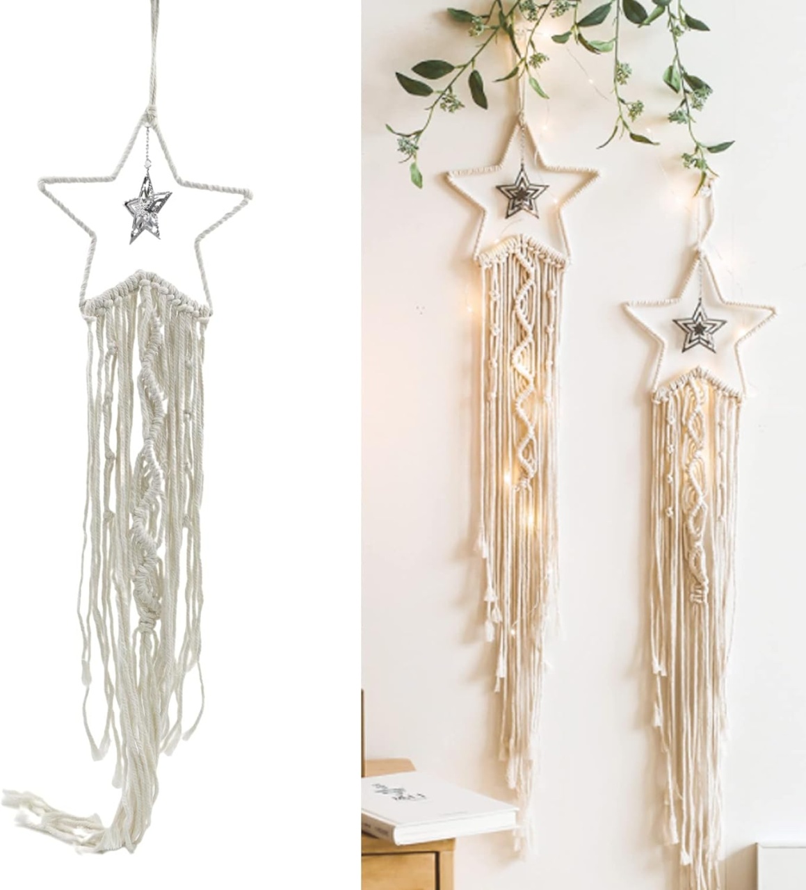 Captator de vise Mongtsamz, lemn/bumbac, alb, 105 cm