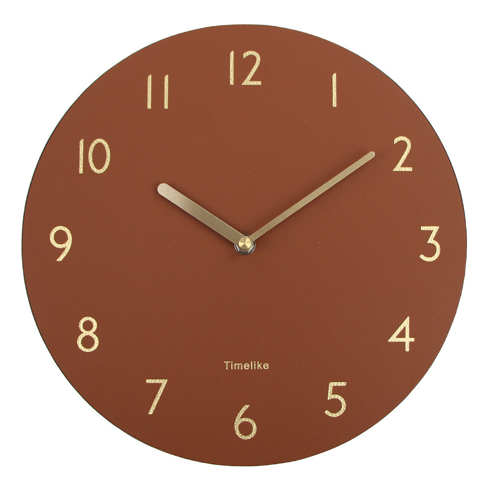 Ceas de perete Creative Light Silent, piele/metal, maro/auriu, 30 cm