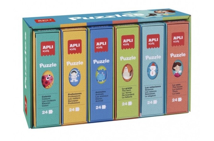 Colectie biblioteca set 6 puzzle-uri cu cate 24 piese fiecare, Apli Kids, Carton, Multicolor
