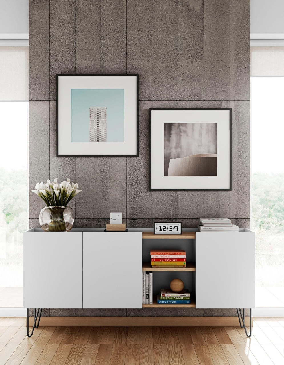 Comoda Nina, Alb, MDF, PAL, 180 cm latime