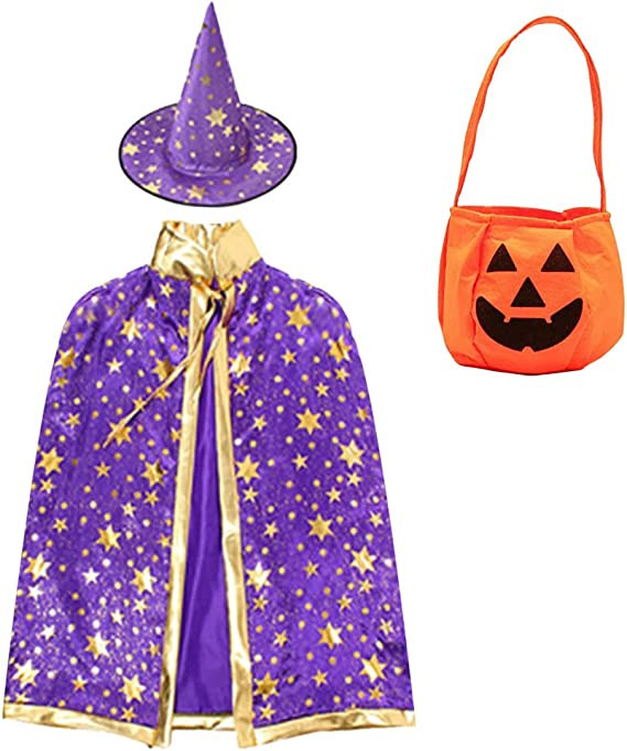 Costum pentru Halloween Metaparty, fibra sintetica, mov/auriu/portocaliu, 80 cm / 38 cm , 3 - 12 ani