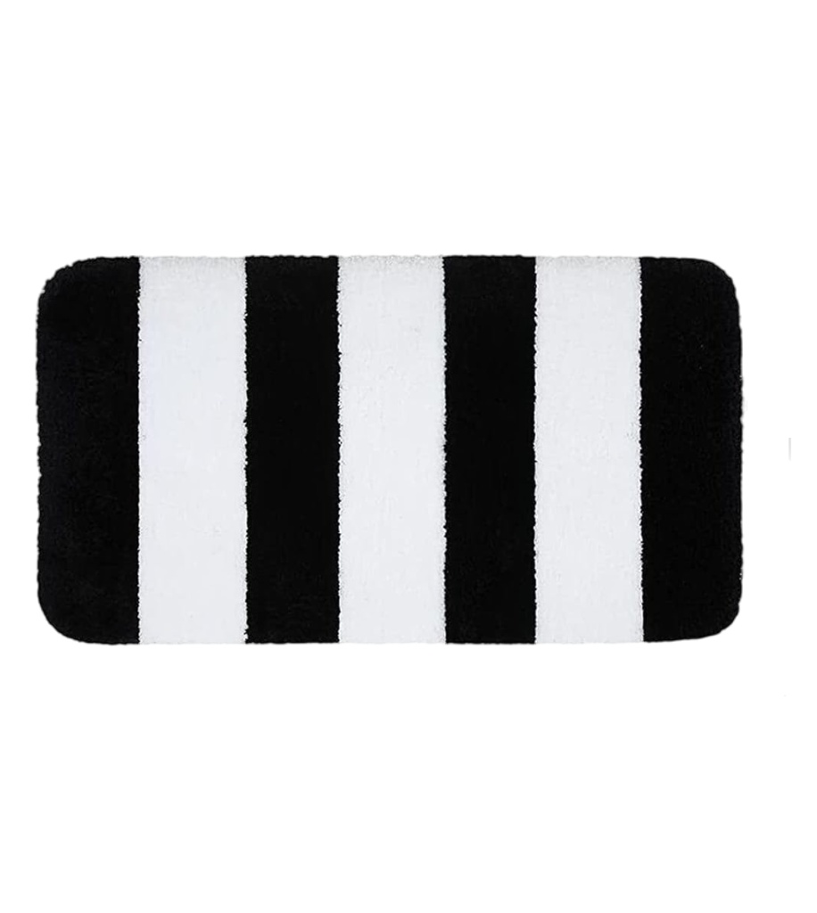 Covoras de baie antiderapant Chakme, microfibra, alb/negru, 43 x 61 cm