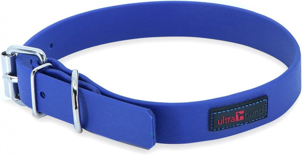 Curea pentru caini Ultrahund, plastic/tesatura, albastru, 56-66 cm