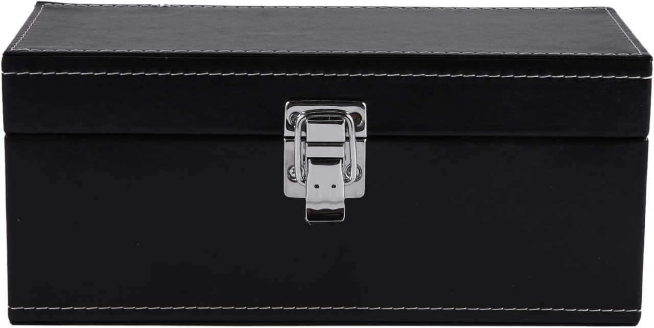 Cutie pentru bijuterii Hadiih, lemn/piele PU, negru, 9,5 x 23,5 x 10 cm