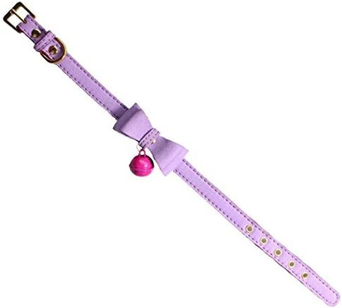 Poze Guler cu papion si clopotel pentru caini Mcdobexy, piele PU/metal/ textil, mov/auriu, S, 28-37 cm