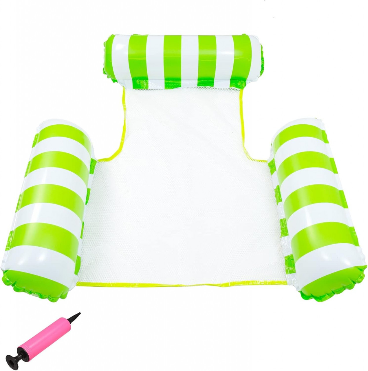 Hamac gonflabil pentru piscina XZSUN, nailon/PVC, alb/verde, 130 x 122 cm