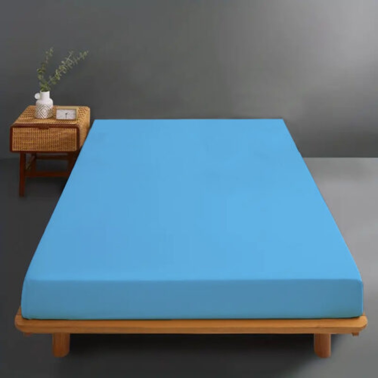 Husa de pat din bumbac 100%, tricot, albastru, 160x200 cm