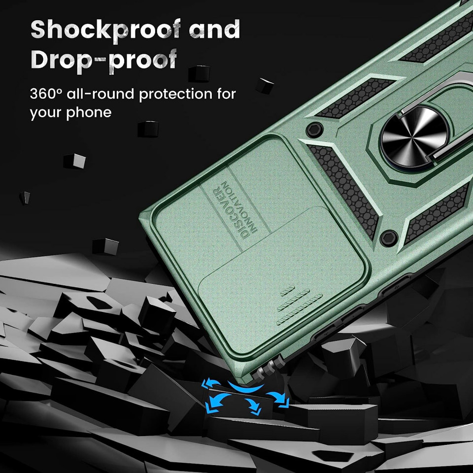 Poze Husa de protectie cu inel compatibil cu Samsung Galaxy S23 ULTRA HWeggo, policarbonat/poliuretan, verde, 6,8 inchi