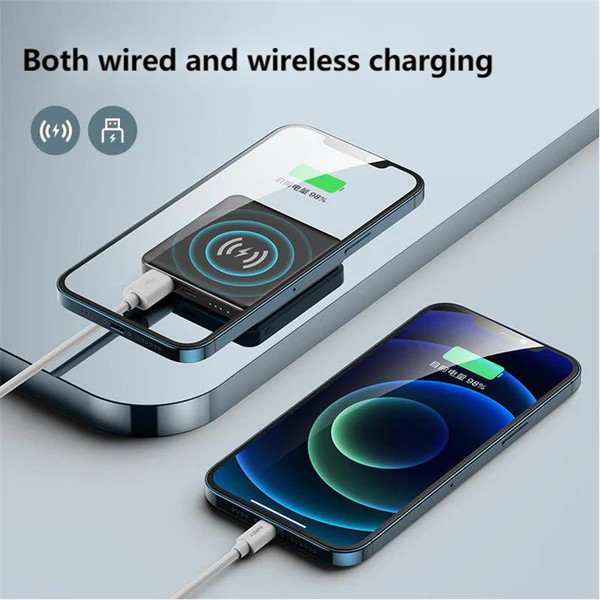 Incarcator wireless magnetic cu incarcare rapida pentru iPhone 12 / 13 Pro Max Abbesvensso, albastru, 5000 mAh