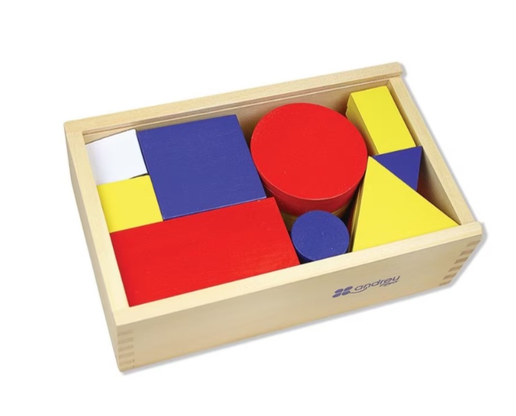 Joc educativ pentru copii si copii nevoi speciale didactic, Andreu Toys, Invatam forme geometrice si culori primare, din lemn, 48 piese, varsta +3 ani