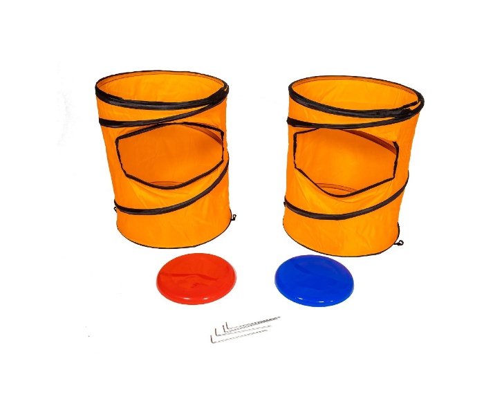 Jucarie pentru copii interactiva si indemanare, Van Der Meulen SportX, 2 Frisbee cu 2 porti speciale pentru marcat, suport pastrare si cuie speciale
