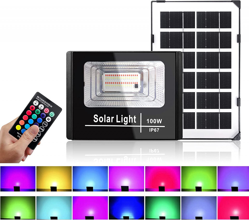 Lumina solara RGB cu telecomanda si comutator inteligent cu senzor de pornire automata Lumtang, 56 de lumini solare led, panou solar, 22 x 13,6 cm / 19,5 x 15 cm Corpuri de iluminat 2023-09-25