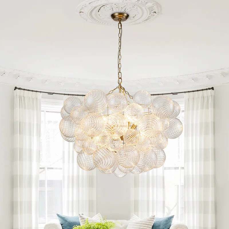 Lustra tip pendul Annachristina, 8 lumini, metal/sticla, alama/transparent, 83 x 69 x 100 cm