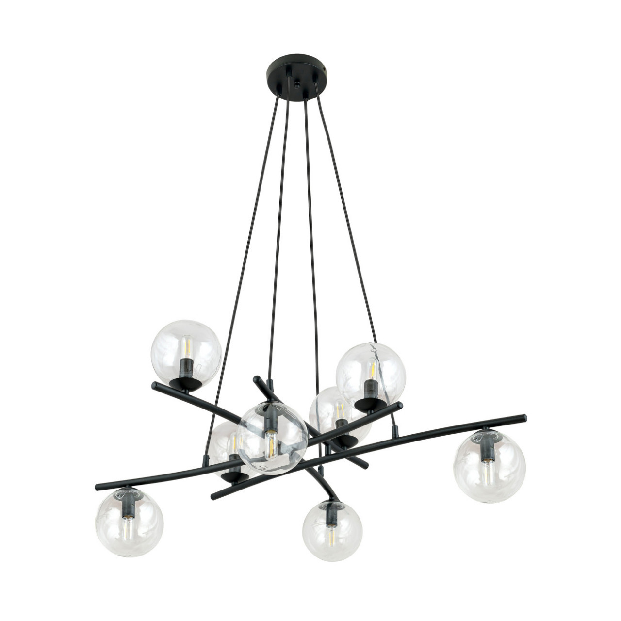 Lustra tip pendul Essa, 8 lumini, metal/sticla, negru/transparent, 100 x 40-100 cm
