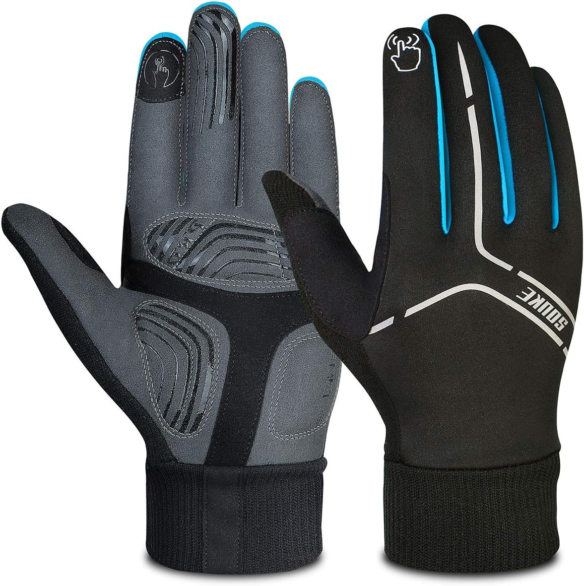 Manusi pentru ciclism Souke Sport, textil, negru/albastru, ecran tactil, M