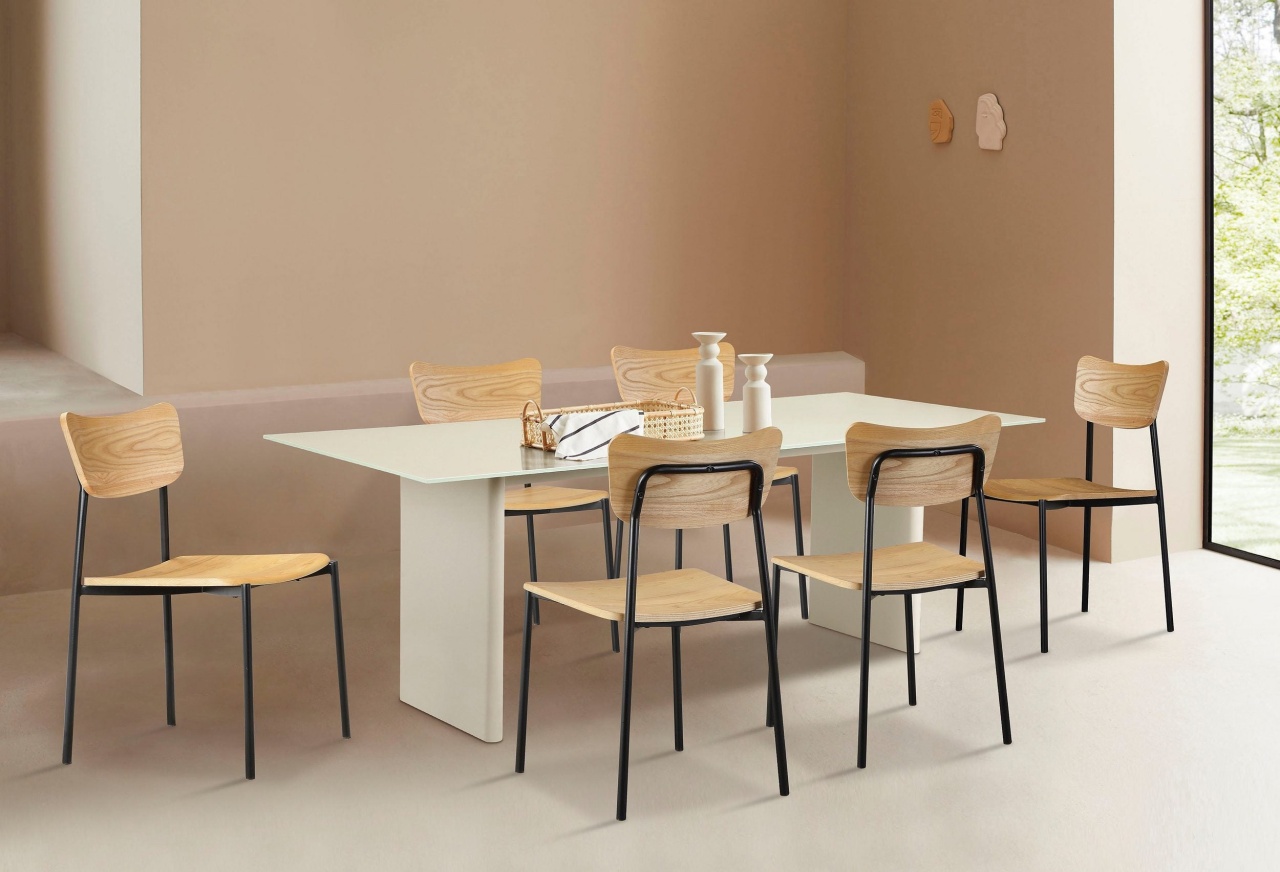 Masa Janita, Sticla, MDF, Creme, 220 cm latime