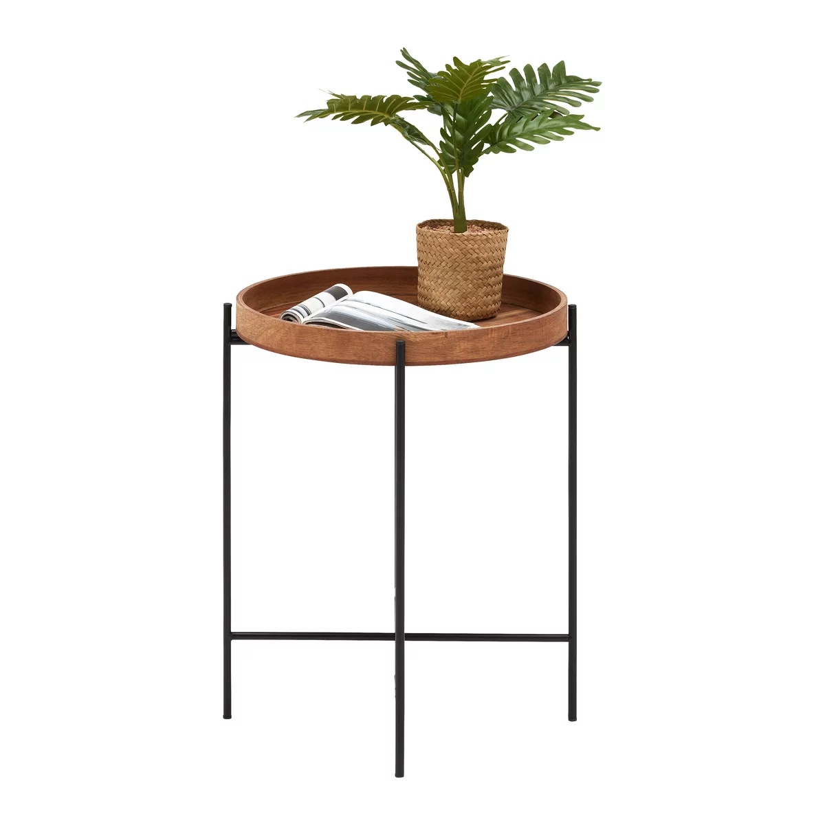 Masă laterală Cuba neagră/acacia, 40/49 cm