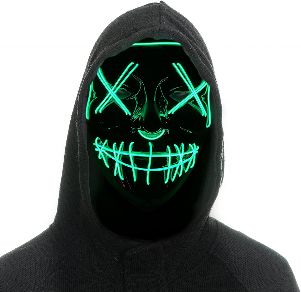 Masca pentru Halloween Shineyoo, LED, PVC, negru/verde, 18 x 20 cm
