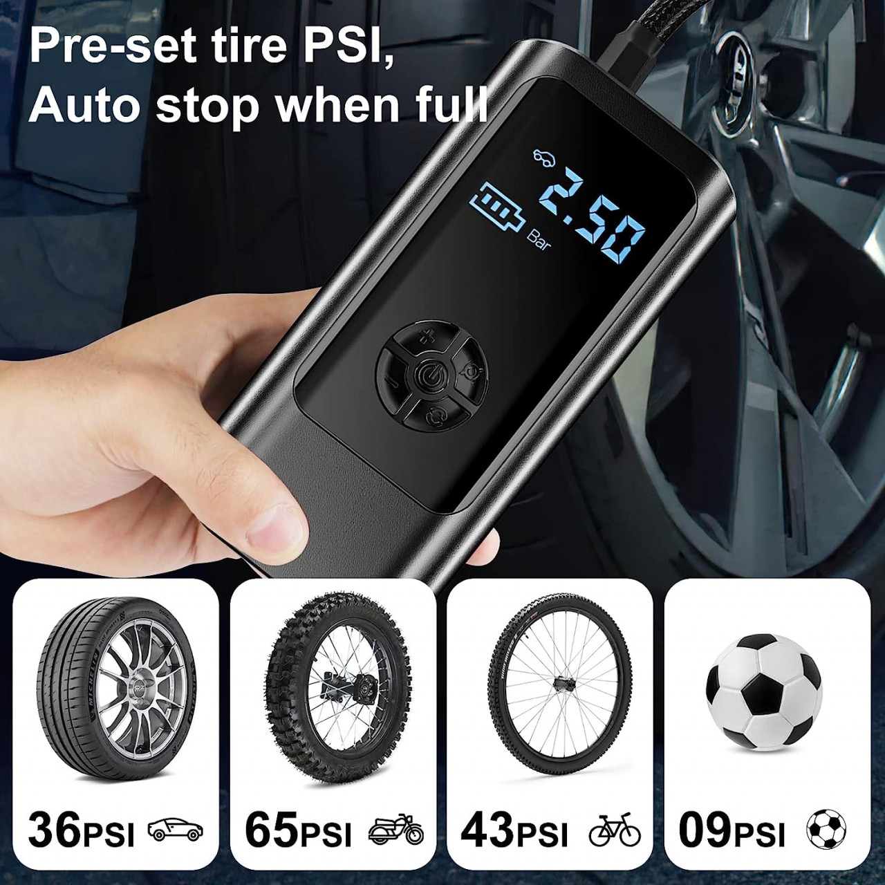 Poze Mini pompa electrica cu afisaj digital HENSHOW, reincarcabila, LED, negru