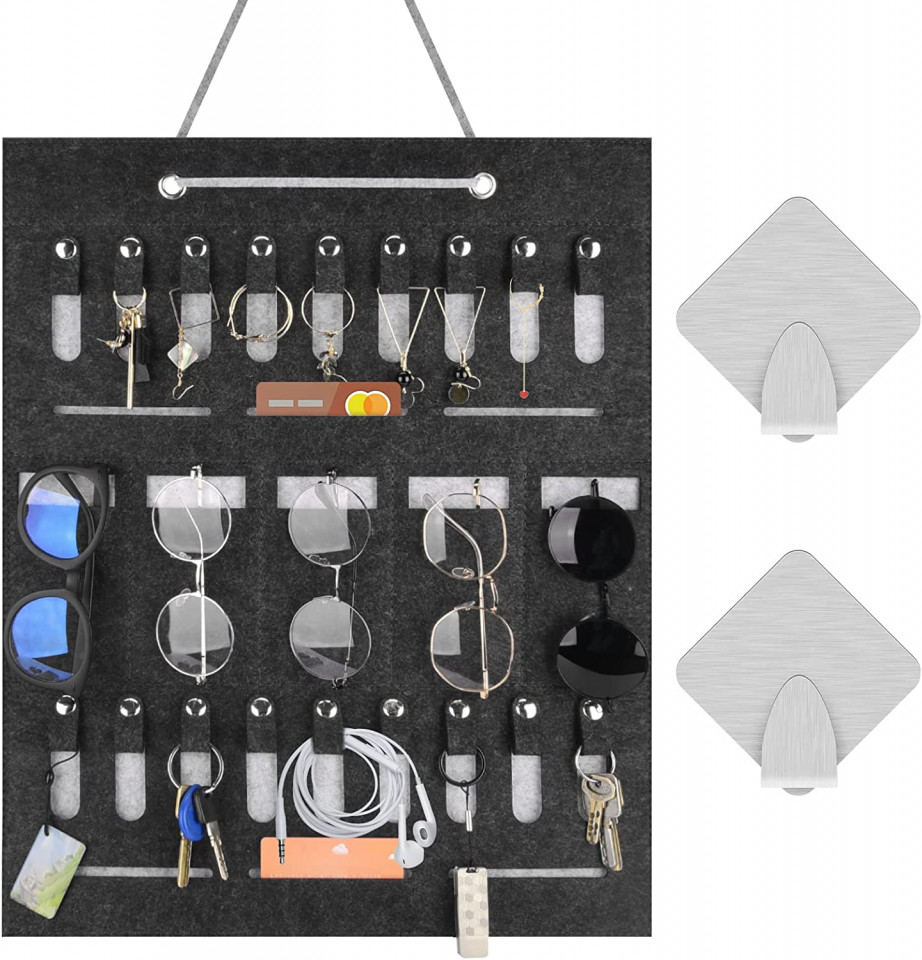 Organizator de perete pentru chei/ochelari Hinsarcd, pasla, negru, 40 x 50 cm Accesorii imagine 2022