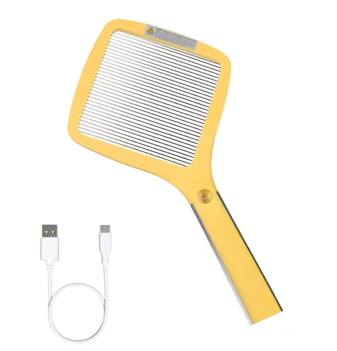 Paleta electrica pentru muste Mafiti, ABS/metal, galben/argintiu, 43 x 22 cm