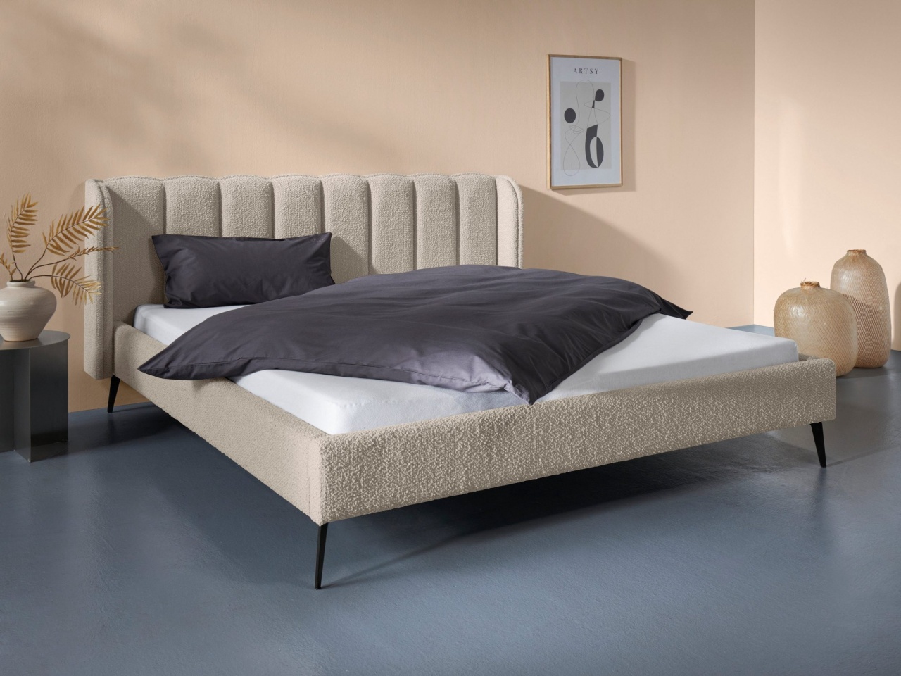 Pat tapitat Dorly, Crem, Boucle, 180 cm latime