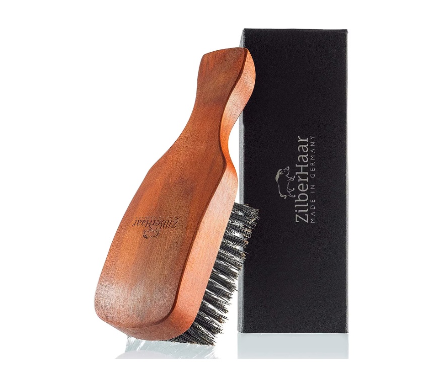 Perie pentru ingrijirea barbii si a parului, ZilberHaar, 100% din par de mistret, premium, potrivita pentru aplicare balsam si ulei, 16.8 x 5.1 x 3.8
