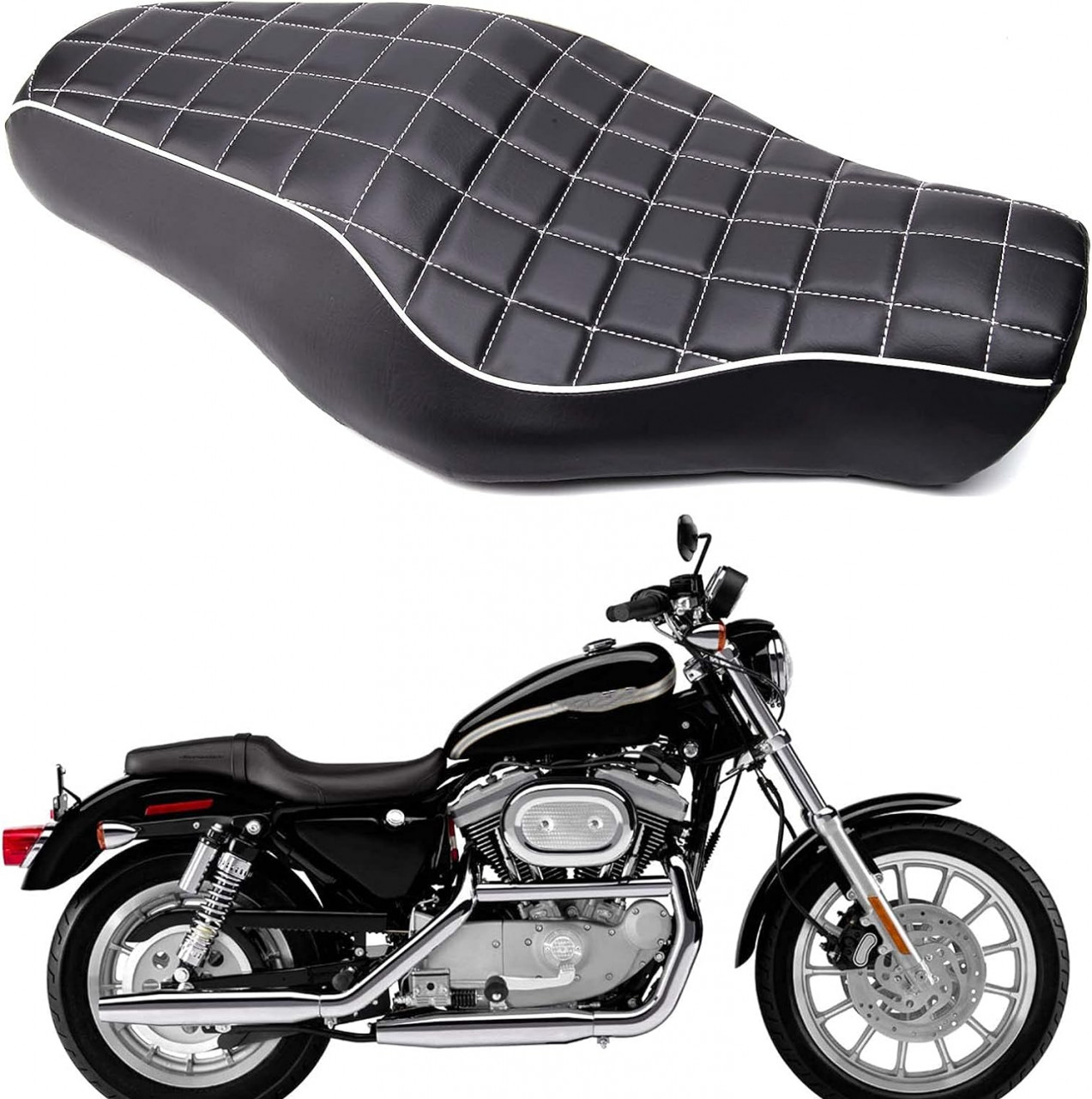 Perna pentru scaunul motocicletei KEEPDSGN, piele sintetica/spuma, negru, 2 locuri,