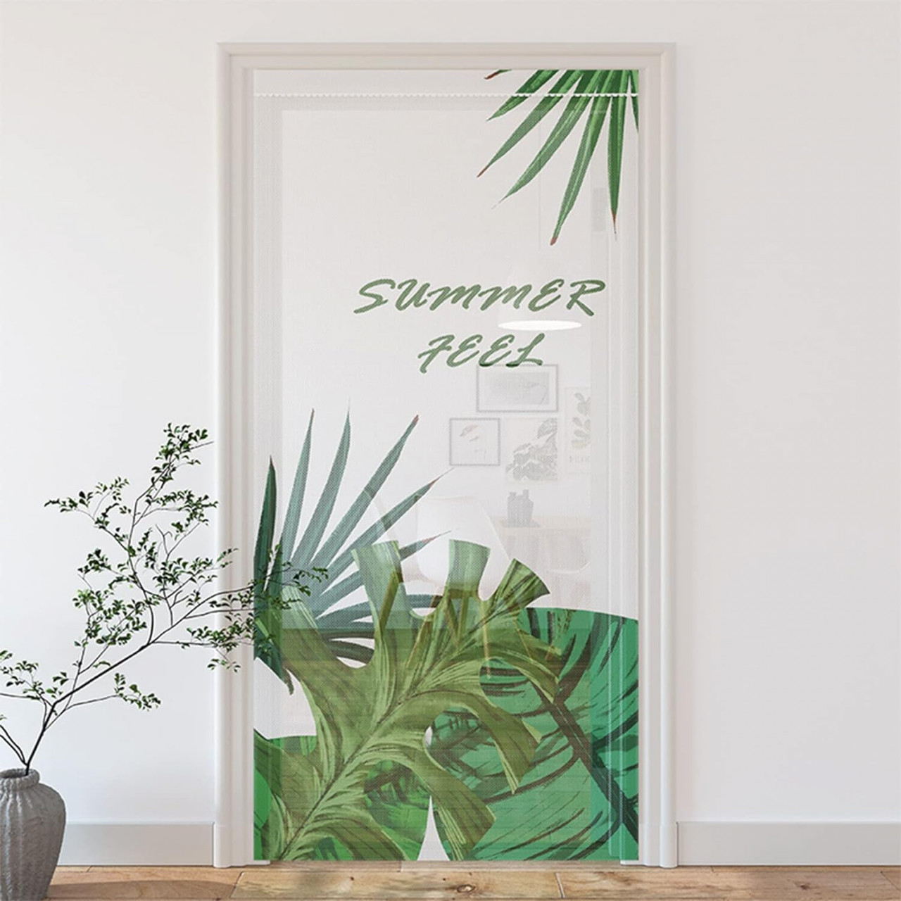 Plasa de insecte pentru usa Durdiiy, poliester, alb/verde, 80 x 200 cm