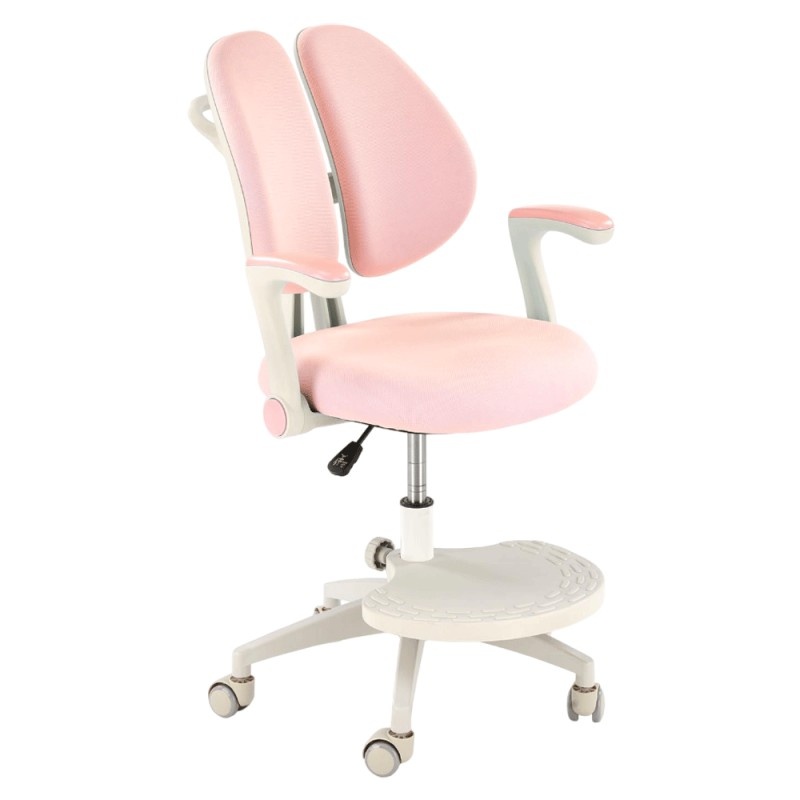 Scaun birou pentru copii HM Panco, ergonomic, ajustabil pe inaltime si adancime, mesh, suport pentru picioare, 70 kg,roz