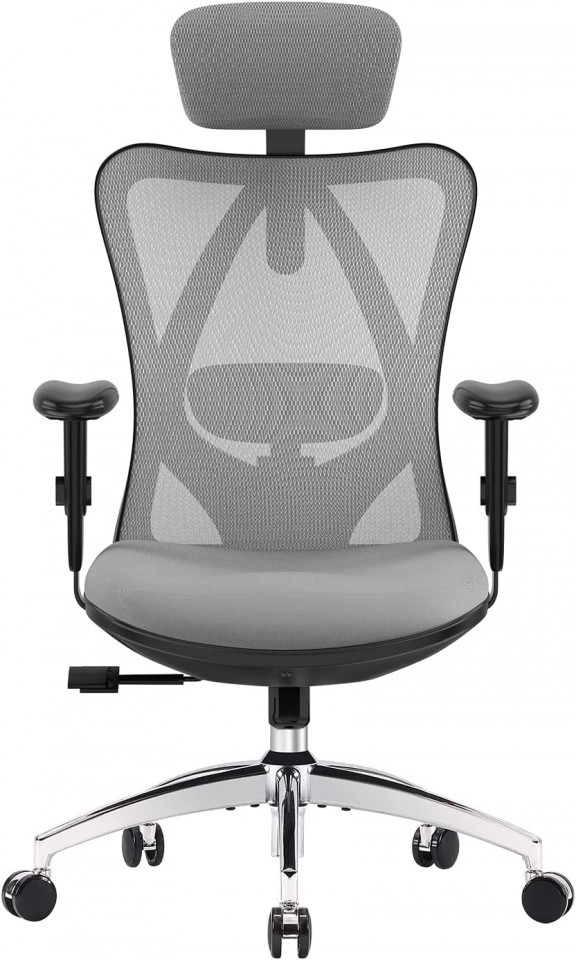 Scaun de birou ergonomic Sihoo, suport lombar reglabil,tetiera reglabila, gri, 72 x 68,5 x 130 cm