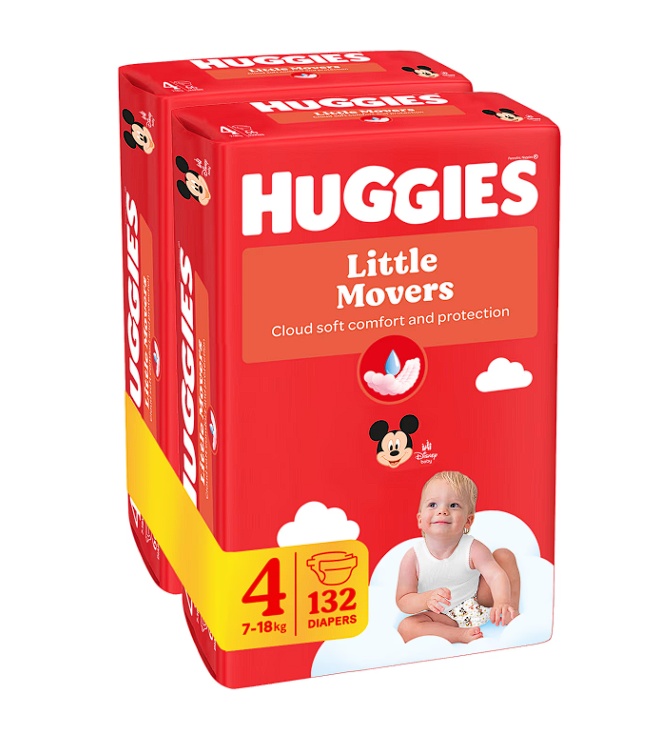 Scutece Huggies Little Movers Mega 4, 7-18 kg , 132 buc, Resigilat, Grad A