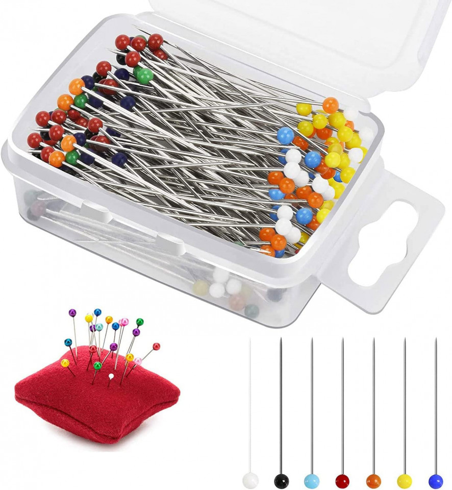 Set 100 ace cu cap de plastic pentru croitorie Nutmanel, otel inoxidabil, multicolor, 38 mm