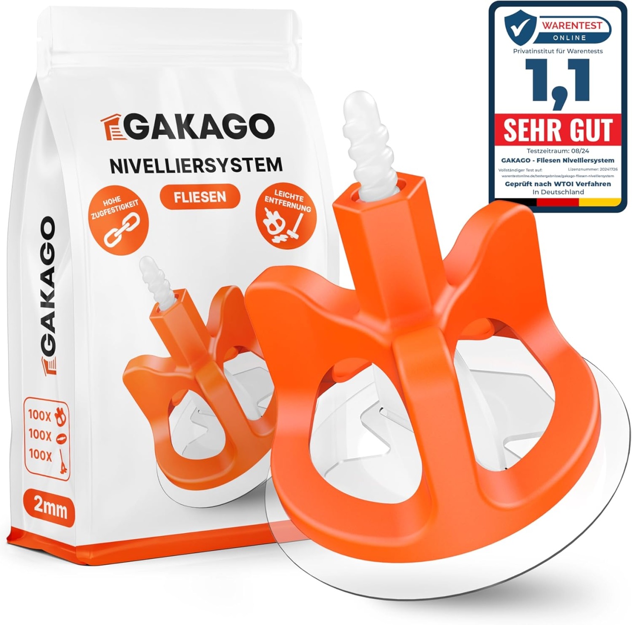 Set 100 tije pentru nivelarea placilor de faianta/gresie Gakago, plastic, alb/portocaliu, 3 mm