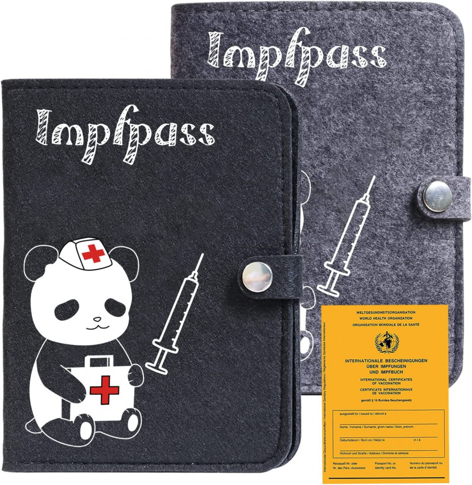 Set 2 huse de protectie card de vaccinare Lfkjumy, pasla, gri/negru, 120 x 160 mm