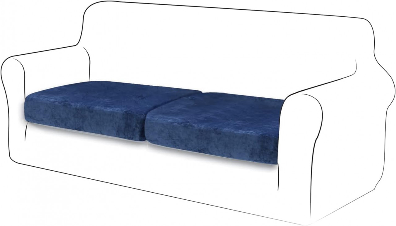 Set 2 huse de protectie pentru sezutul canapelei TIANSHU, catifea, albastru inchis, 70 x 64 x 23 cm