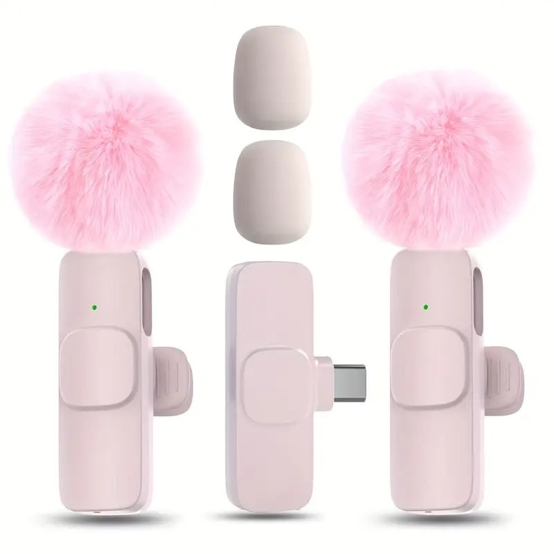 Set 2 microfoane, Sistem de Microfon Fără Fir cu Clip pentru Guler, Captare Omnidirecțională, USB-C, Înregistrare la o Singura Atingere și Baterie