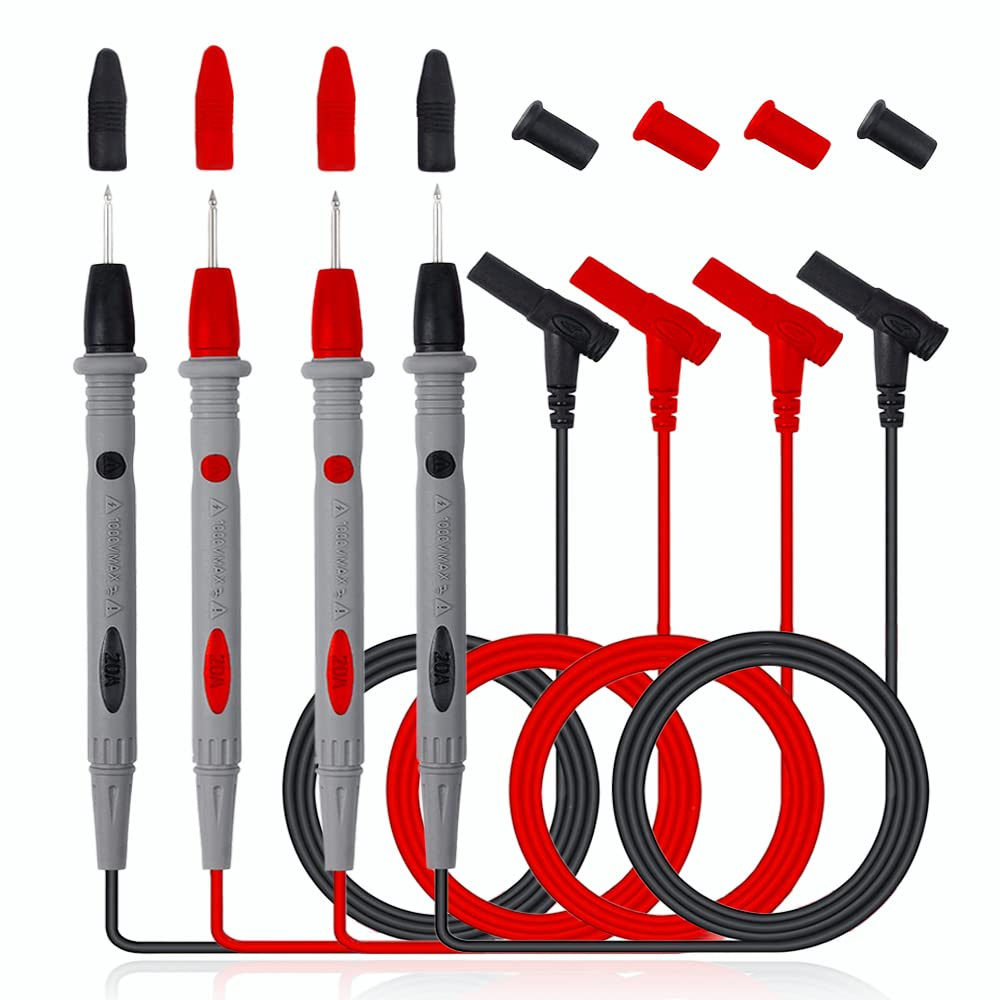 Set 2 perechi de cabluri pentru multimetru SVUPUE, metal/PVC/silicon, negru/gri/rosu, 1000V/20 A