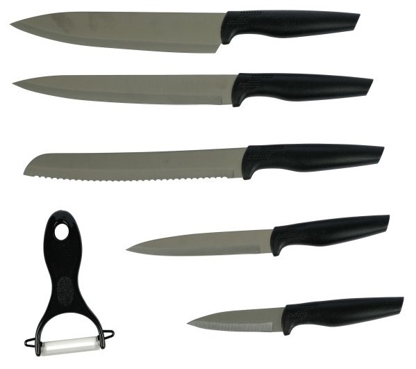 Set 5 cutite AXENTIA cu lame din otel inoxidabil si curatitor de legume cu lama ceramica