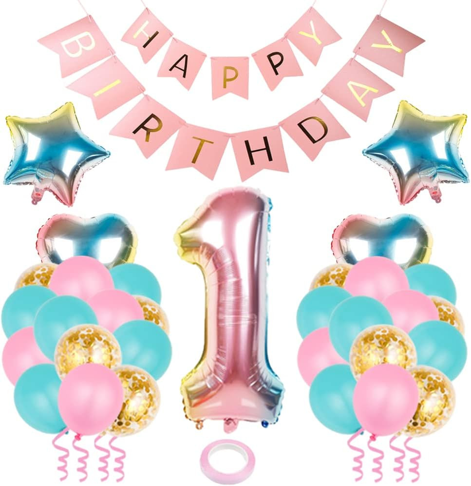 Set aniversar pentru un an Hilloly, latex/folie, multicolor, 32 piese