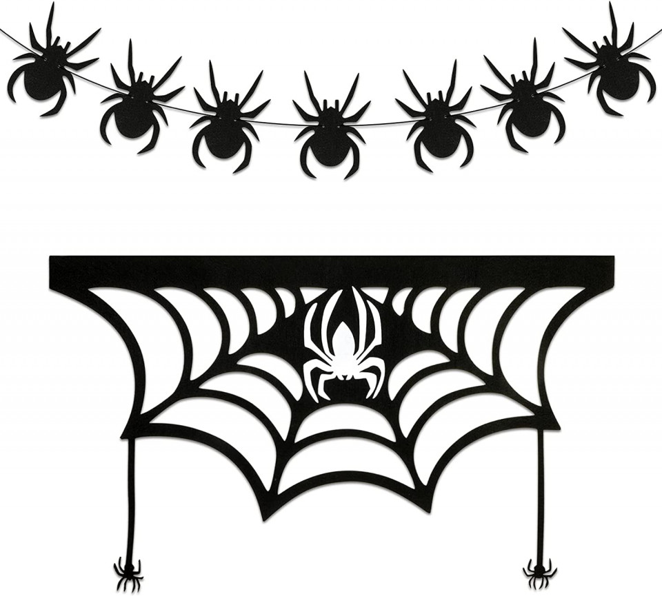 Set banner si decor pentru Halloween Qpout, pasla/hartie/plastic, negru, 4 m / 80 x 48 cm Accesorii pret redus