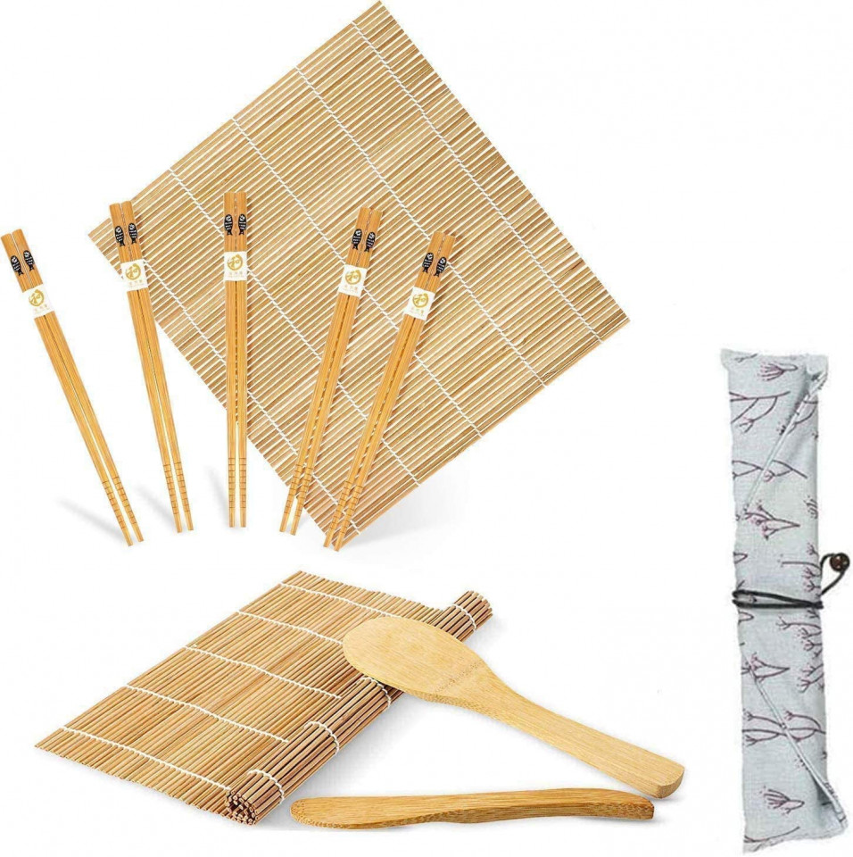 Set de 10 accesorii pentru sushi Killow, bambus, natur Accesorii