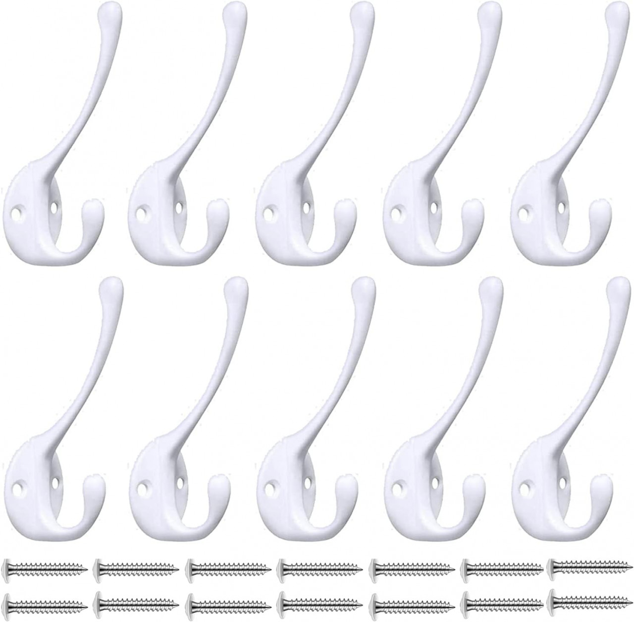 Set de 10 carlige pentru haine Bosdontek, metal, alb, 9,6 x 2,8 x 5,2 cm