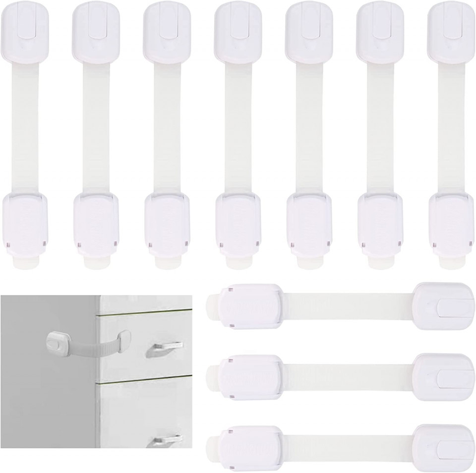 Set de 10 incuietori pentru siguranta copii Gramiibeau, plastic, alb, 19,3 x 3,5 cm 193 imagine 2022