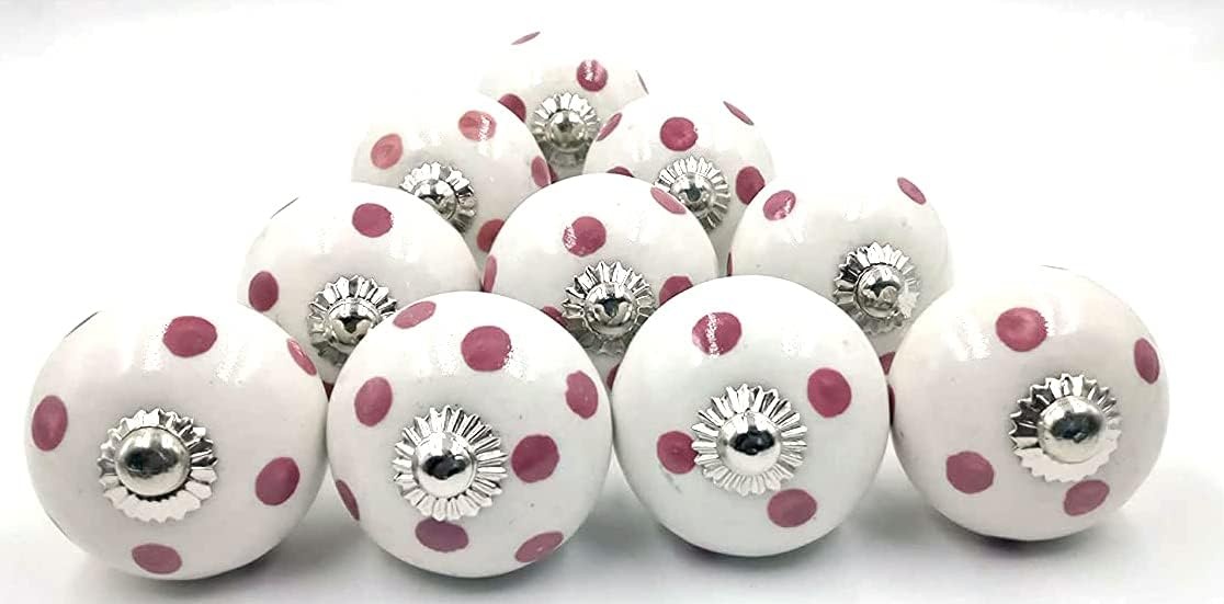 Set de 10 manere pentru mobilier Osnica, ceramica/metal, alb/rosu/argintiu