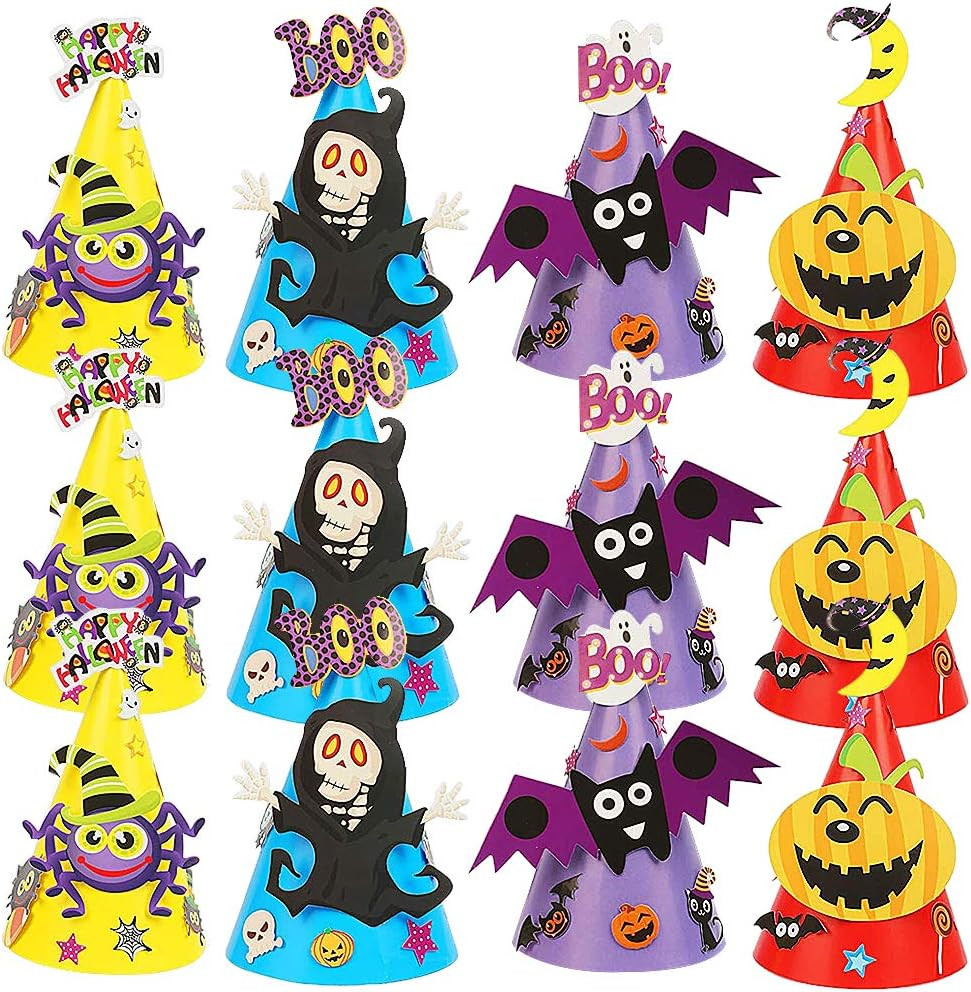 Set de 12 palarii de petrecere pentru Halloween BESTZY, hartie, multicolor, 22 x 13,5 cm