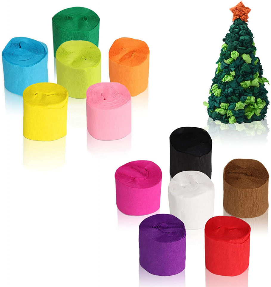 Set de 12 role de benzi creponate Yisscen, hartie, multicolor, 10 m x 4,5 cm