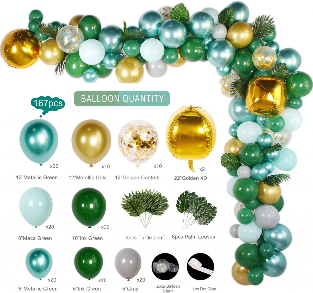 Poze Set de 167 baloane pentru arcada Fengrise, latex/plastic, multicolor